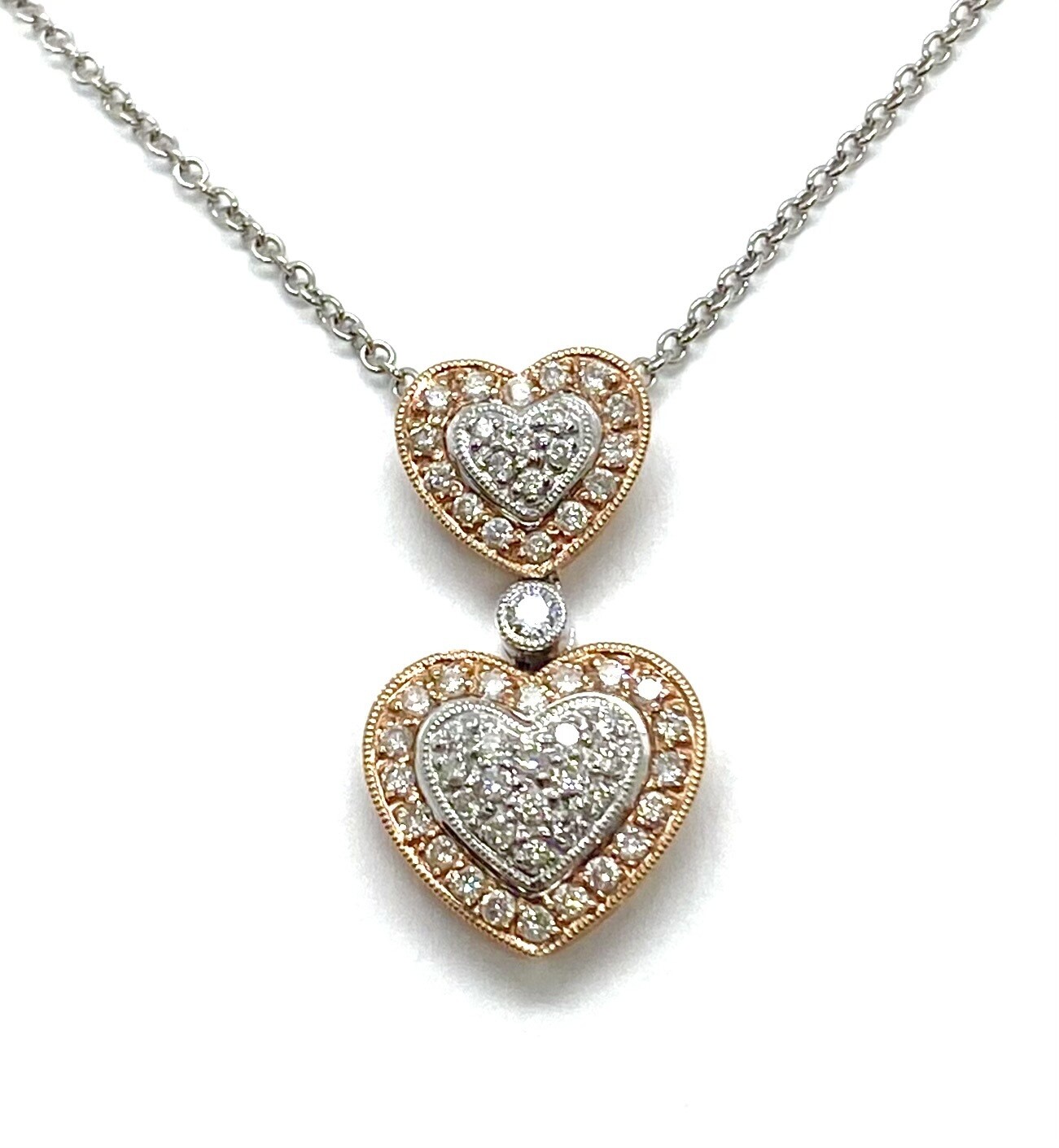 Estate White and Gold Diamond Heart Necklace Pendant