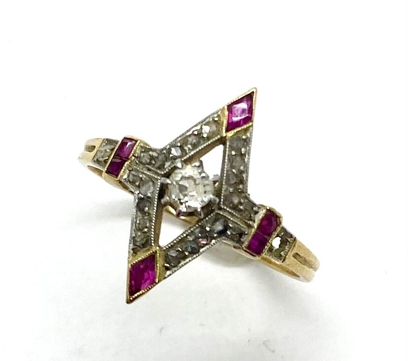 Antique Gold and Platinum Ruby and Diamond Ring