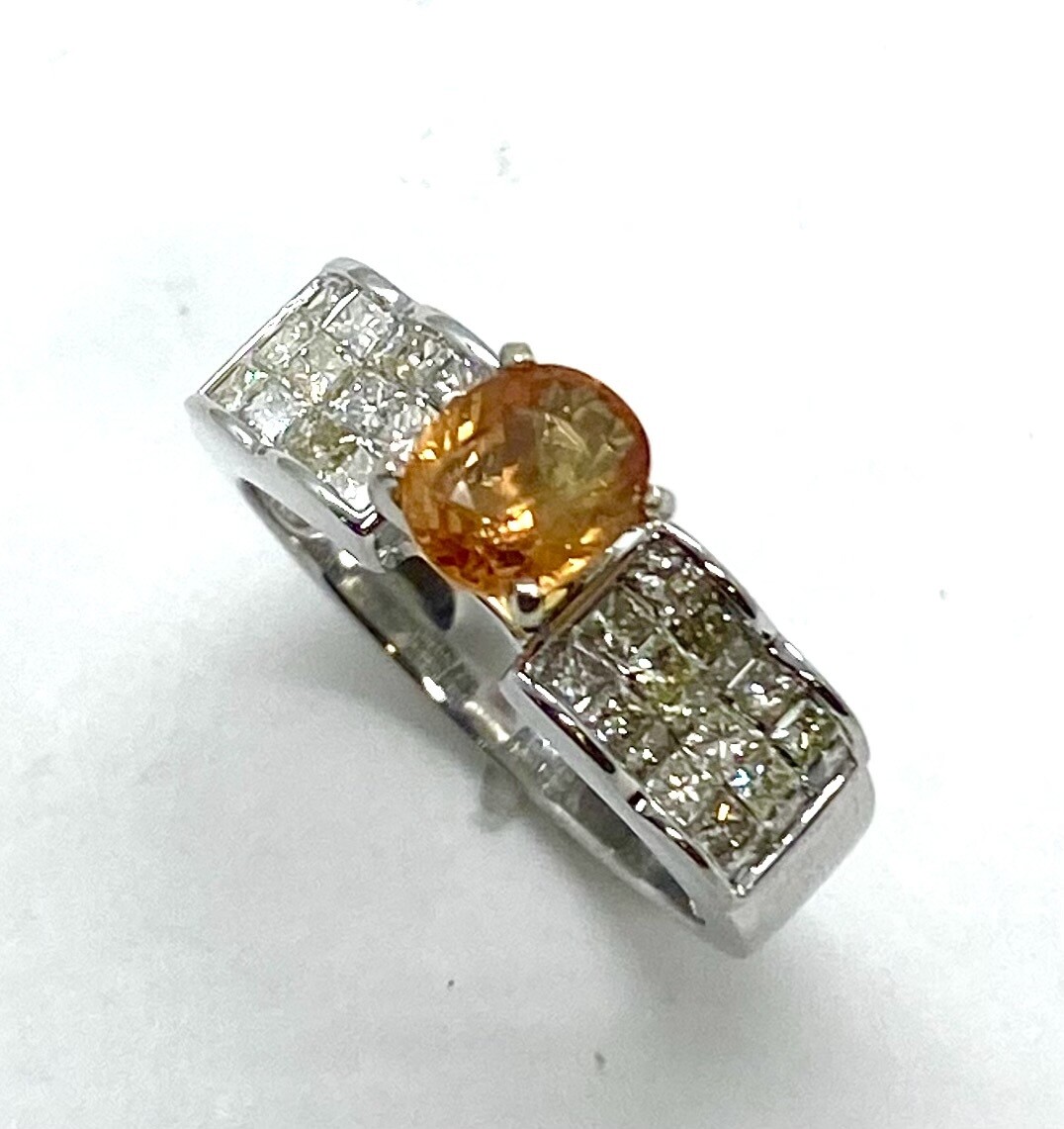 Peach Sapphire and Diamond Gold Ring