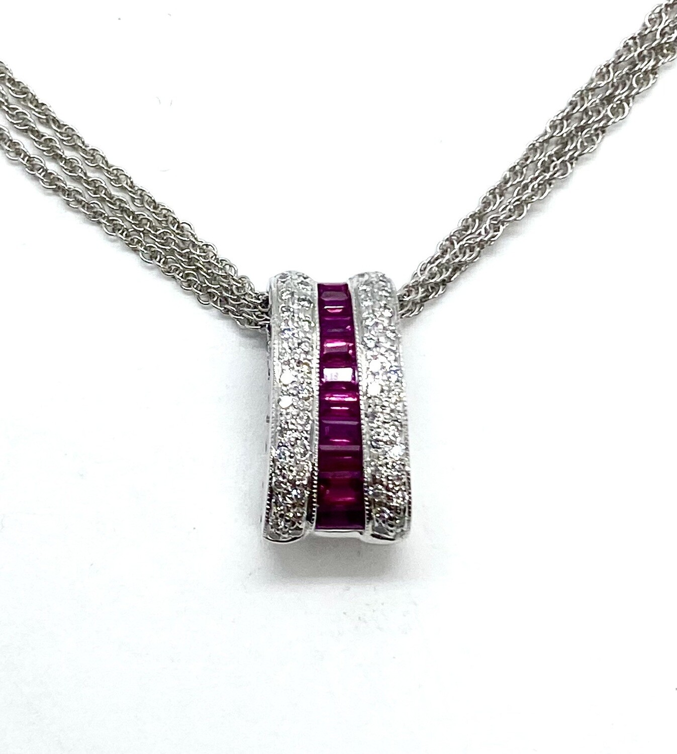 Estate Ruby and Diamond Pendant in White Gold