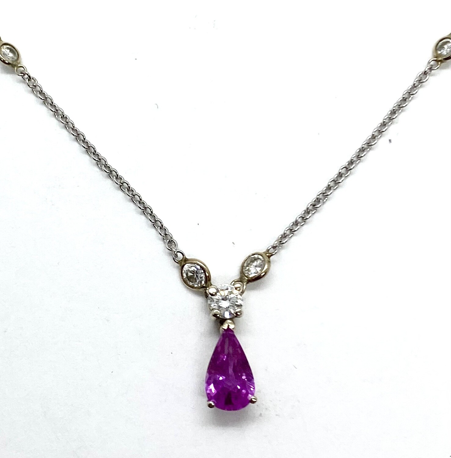 Pink Sapphire and Diamond Pendant Necklace in Gold