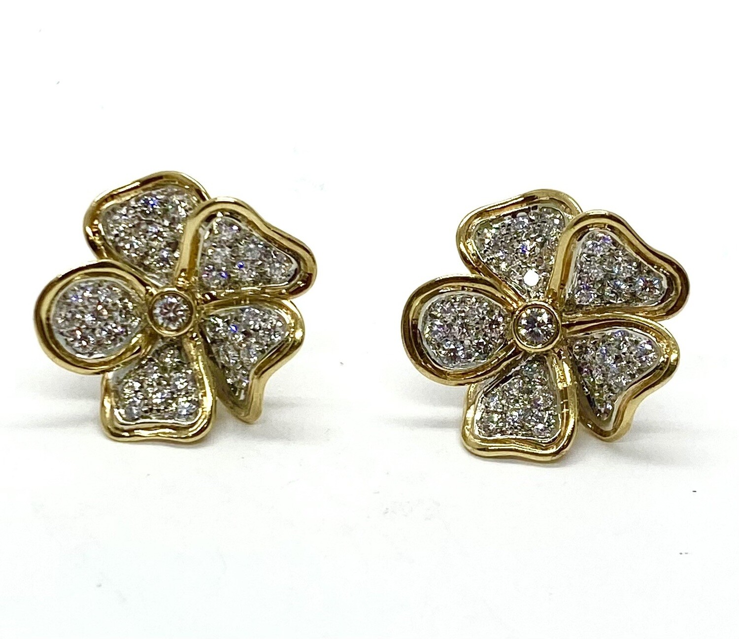 Estate Gold and Diamond Flower Earrings