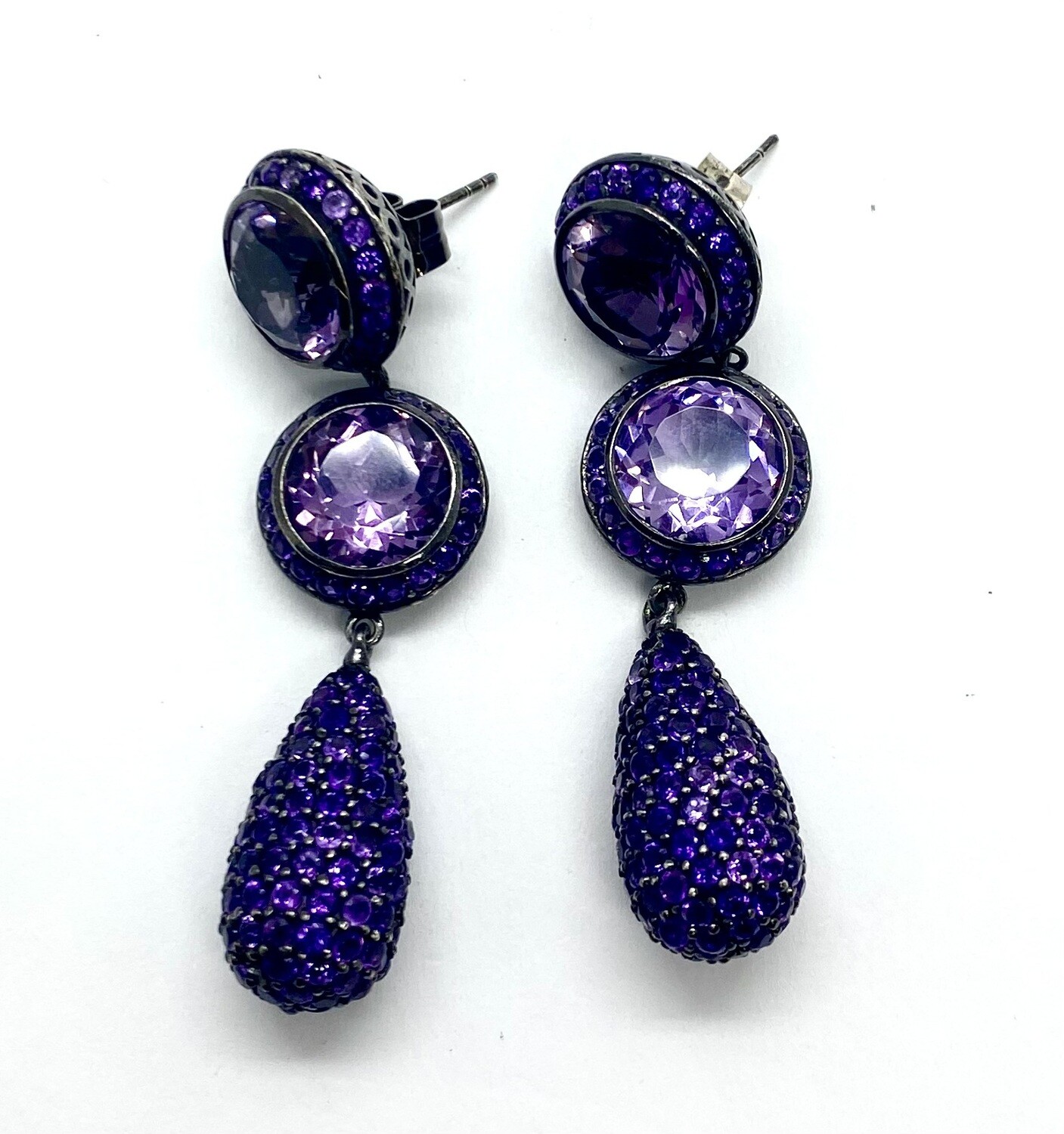 Vintage Blackened Sterling Silver Amethyst Earrings