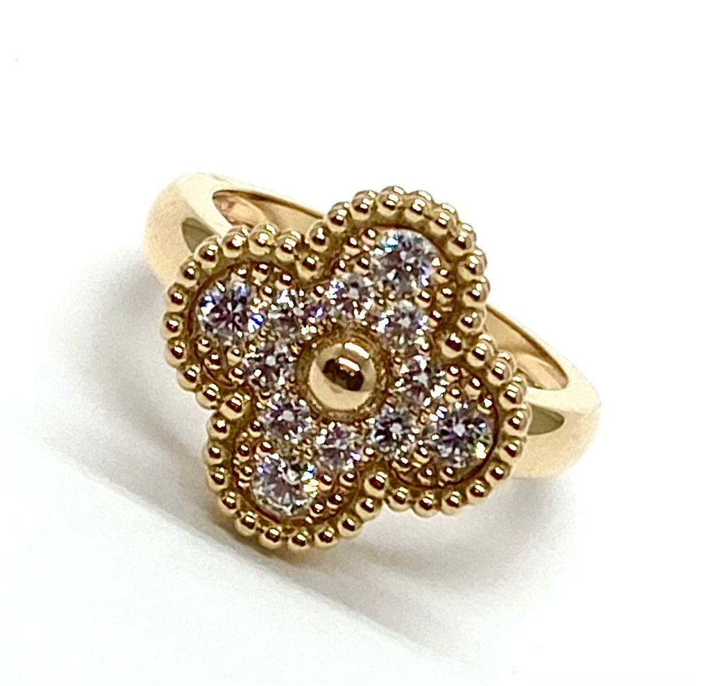 Van Cleef & Arpels Vintage Alhambra Diamond Ring 18K Rose Gold Size 50