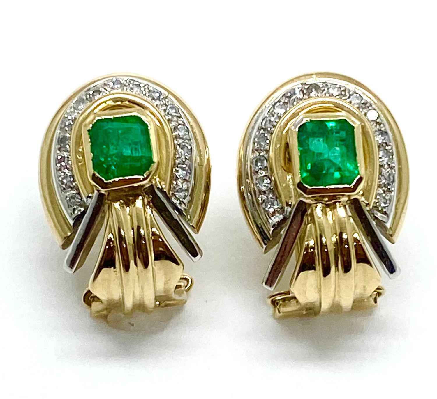 Vintage Emerald and Diamond Earrings in Yellow Gold