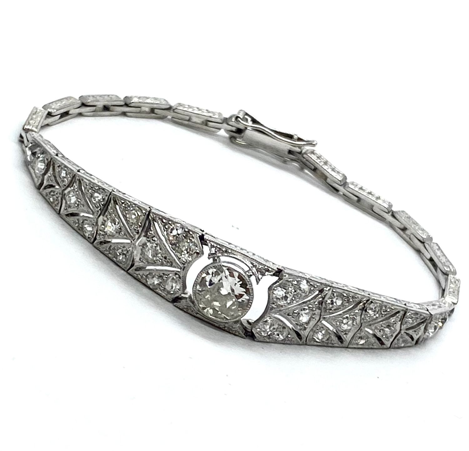 Antique White Gold and Diamond Belly Bracelet