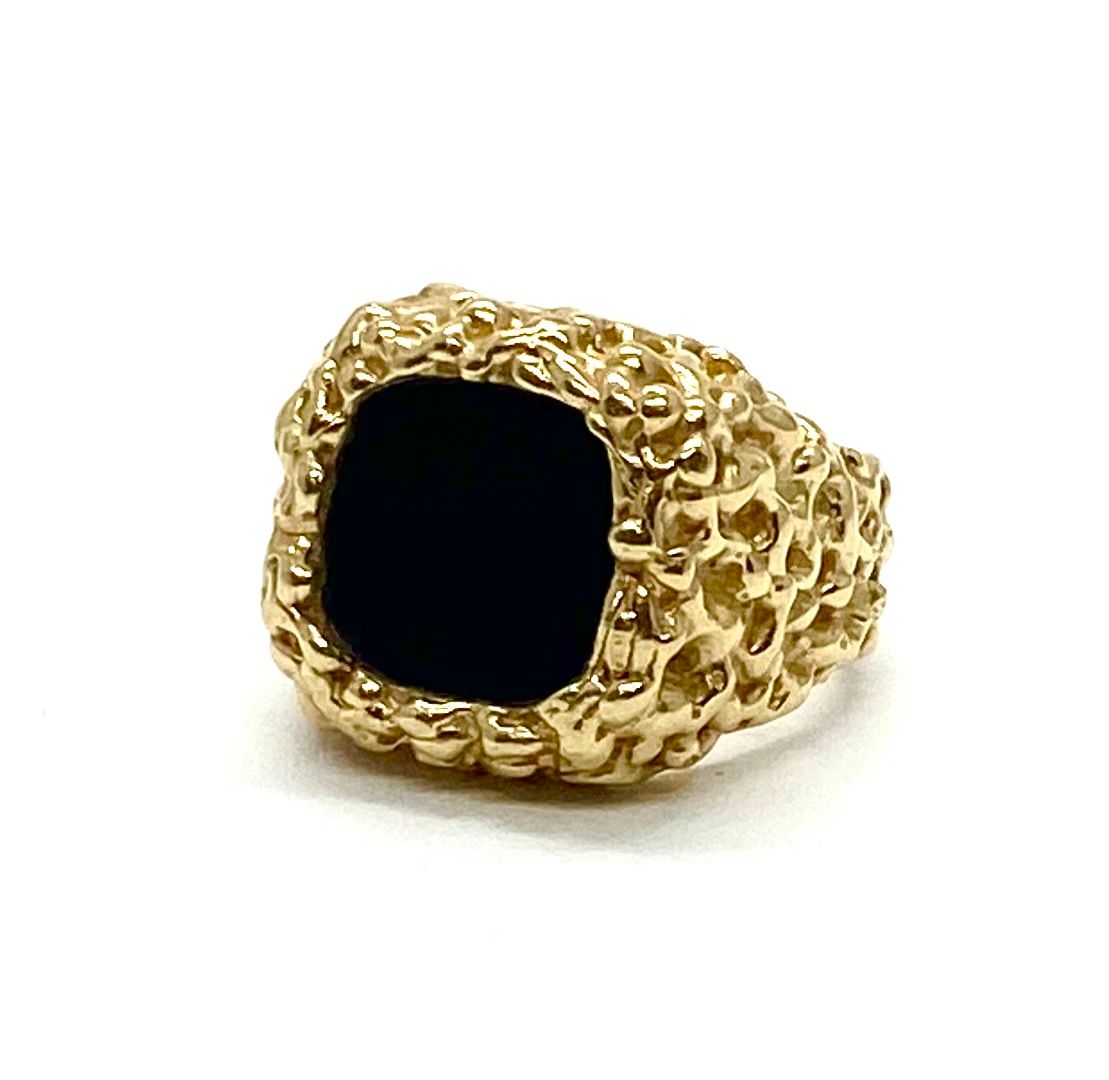 Black Onyx and Yellow Gold Nugget Ring