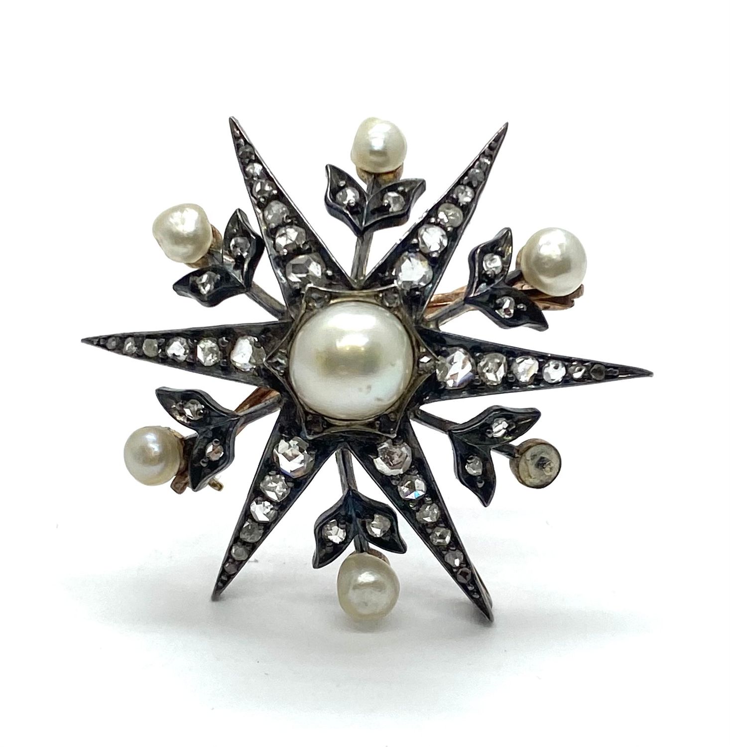 Antique Pearl and Diamond Pin Brooch