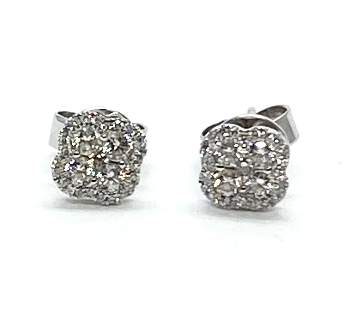 Mini Clover 18K White Gold Diamond Earrings