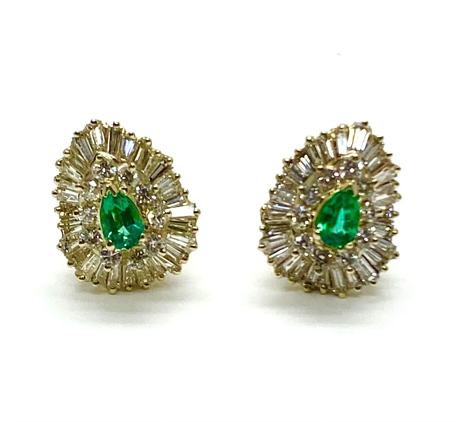 Emerald and Diamond Earrings in 14K Yellow Gold