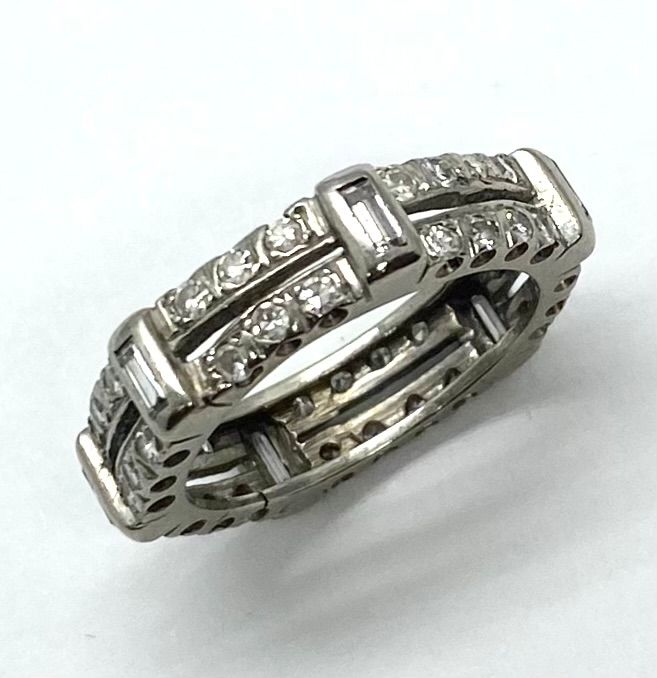 Baguette and Round Diamond Ring in 18K White Gold