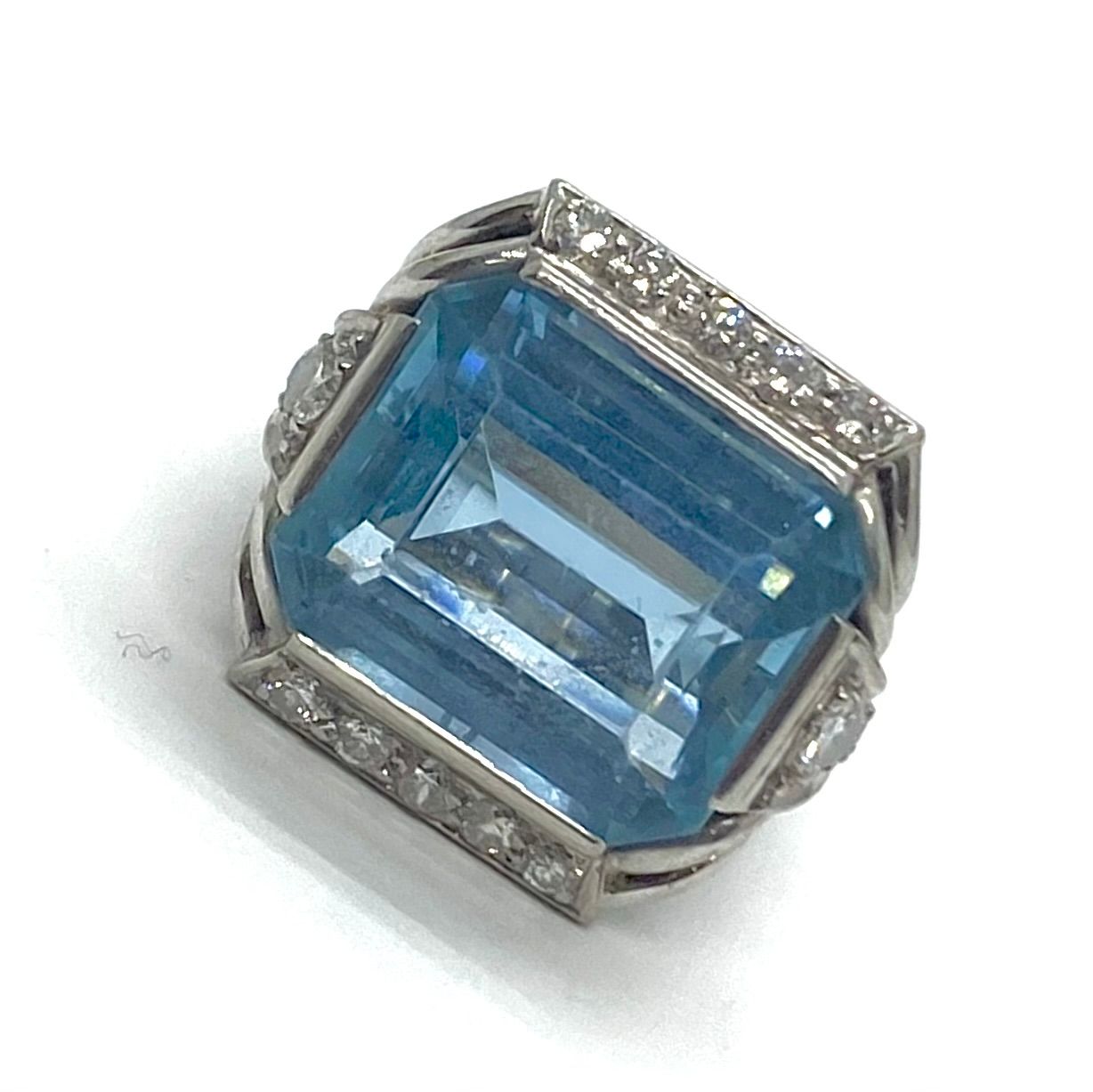 Aquamarine and Diamond Ring in Platinum & Gold