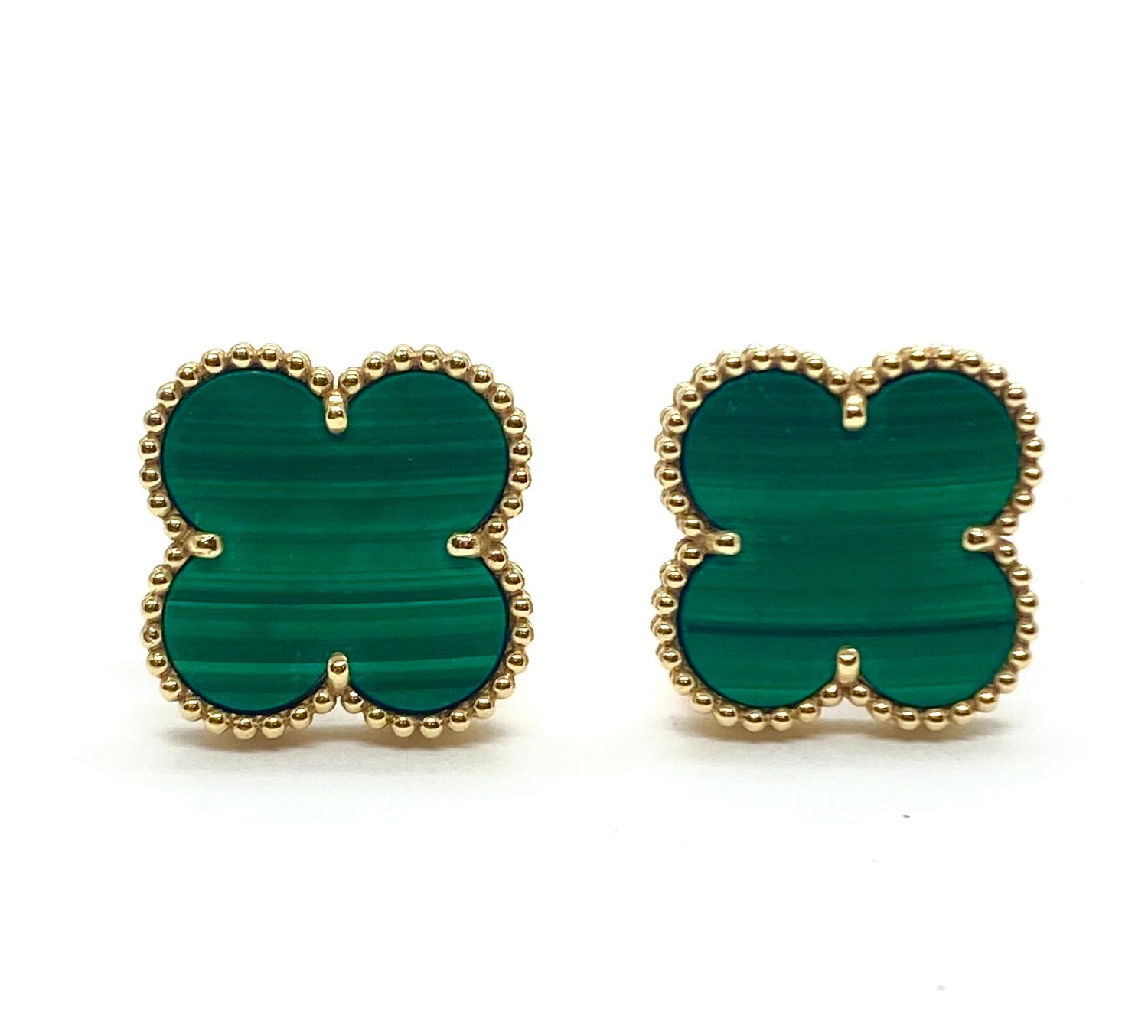 VCA Magic Alhambra Earrings in 18K Yellow Gold with Malachite