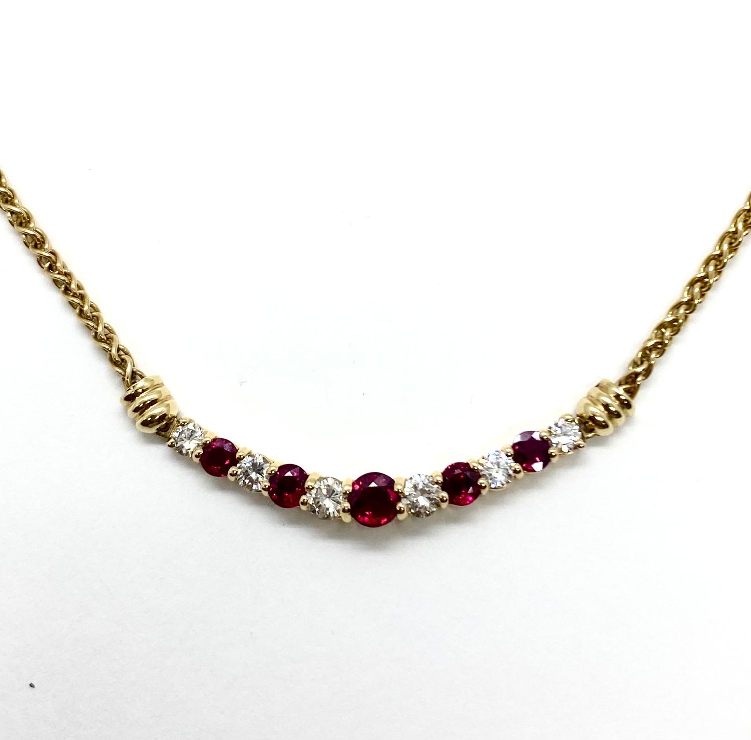 Vintage Ruby and Diamond Necklace in Yellow Gold
