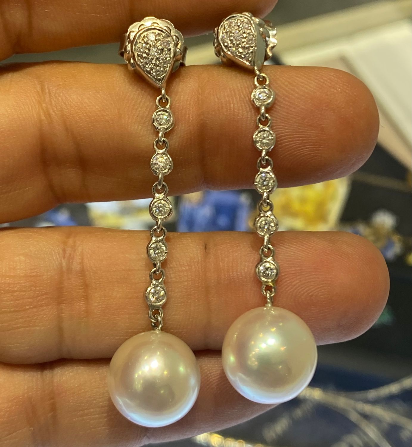 Estate South Sea Pearl and Diamond Earrings