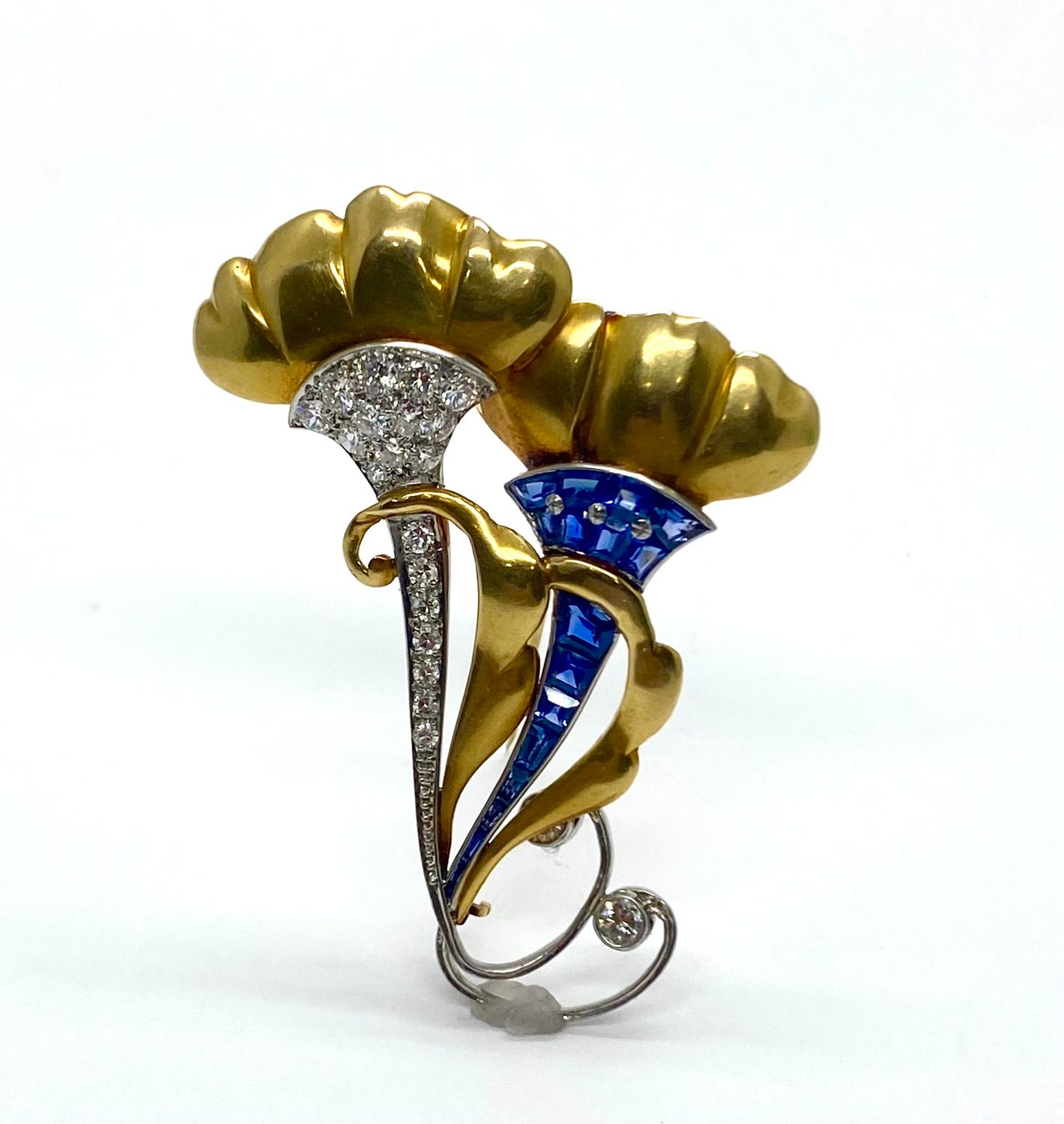 Retro Sapphire and Diamond Tulip Brooch