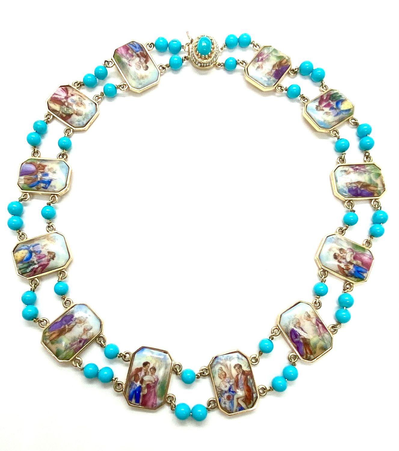 Porcelain and Turquoise Portrait Choker Necklace