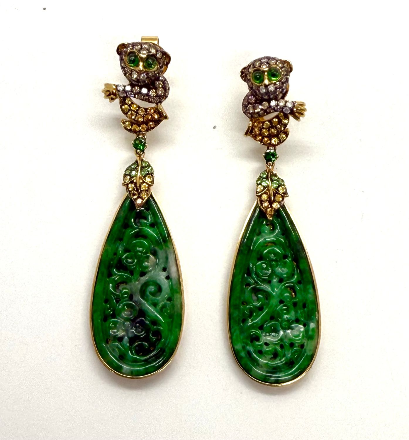 Wendy Yue Monkey Jade Earrings in 18K Gold