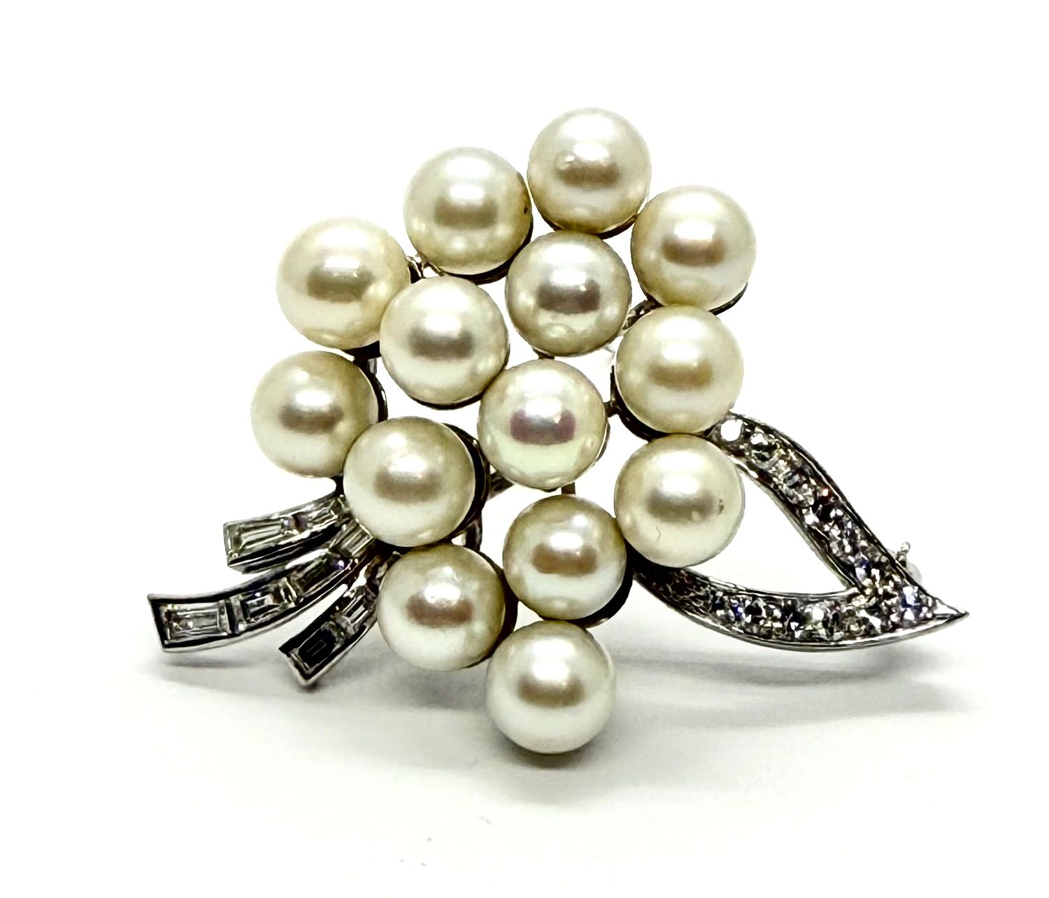 Vintage Pearl and Diamond Pin Brooch