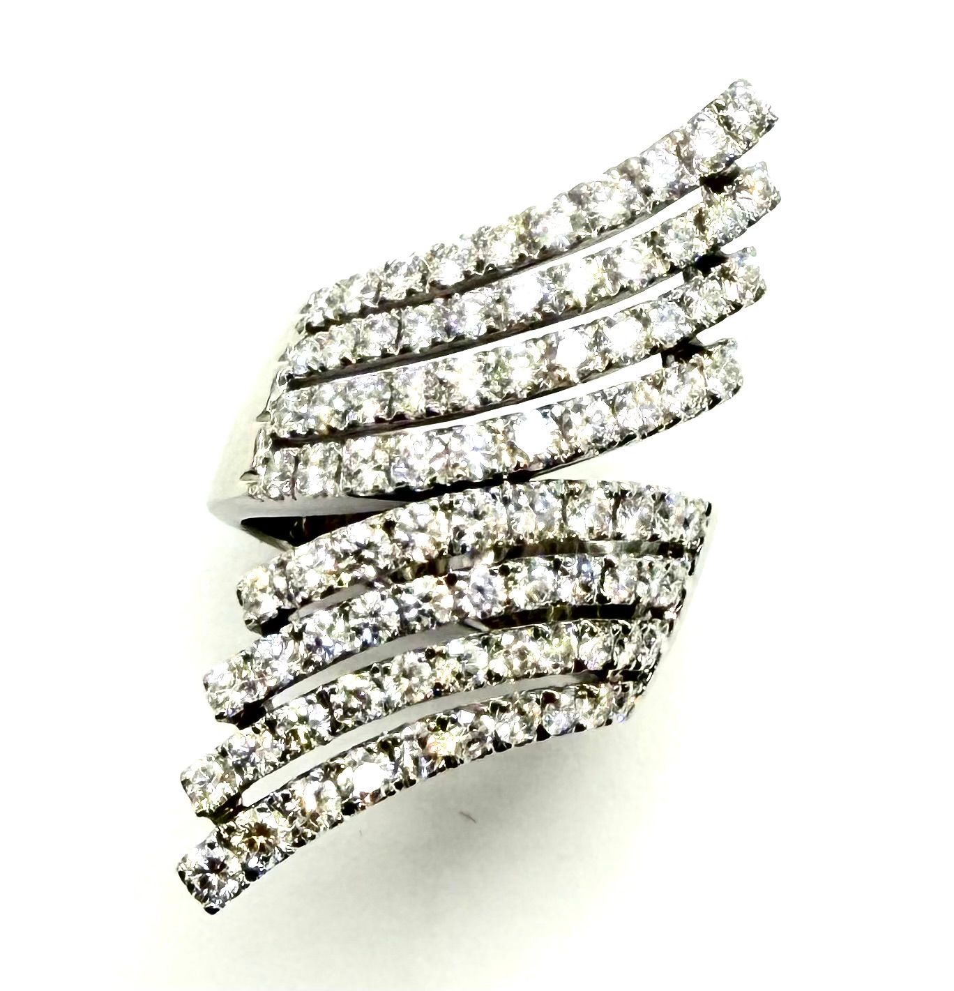 Estate Diamond Crossover Ring in White Gold