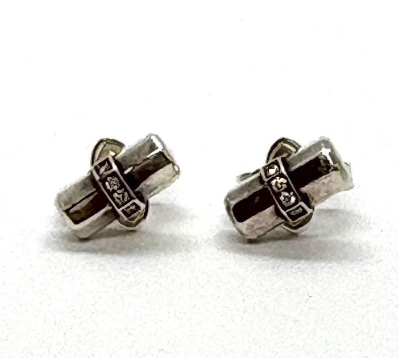 DAVID YURMAN Sterling Silver Diamond Bar Earrings