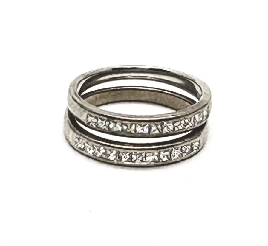 Estate 2 Diamond Band Rings in 18K White Gold