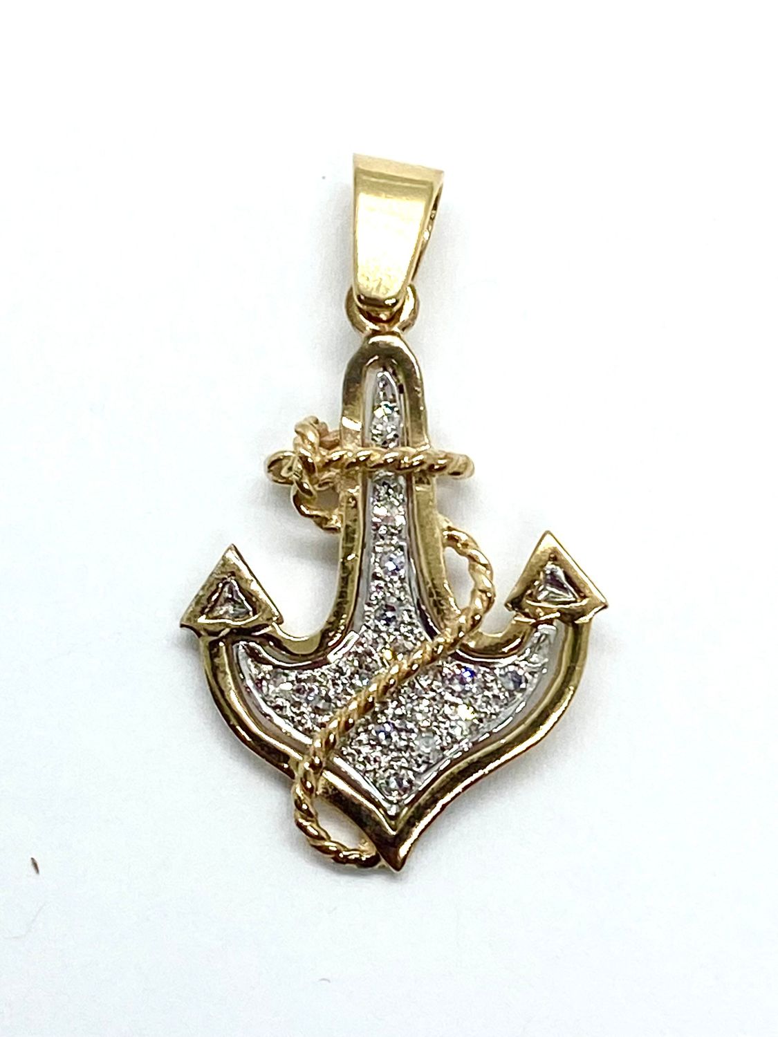 Anchor Pendant with Diamonds set in Yellow Gold