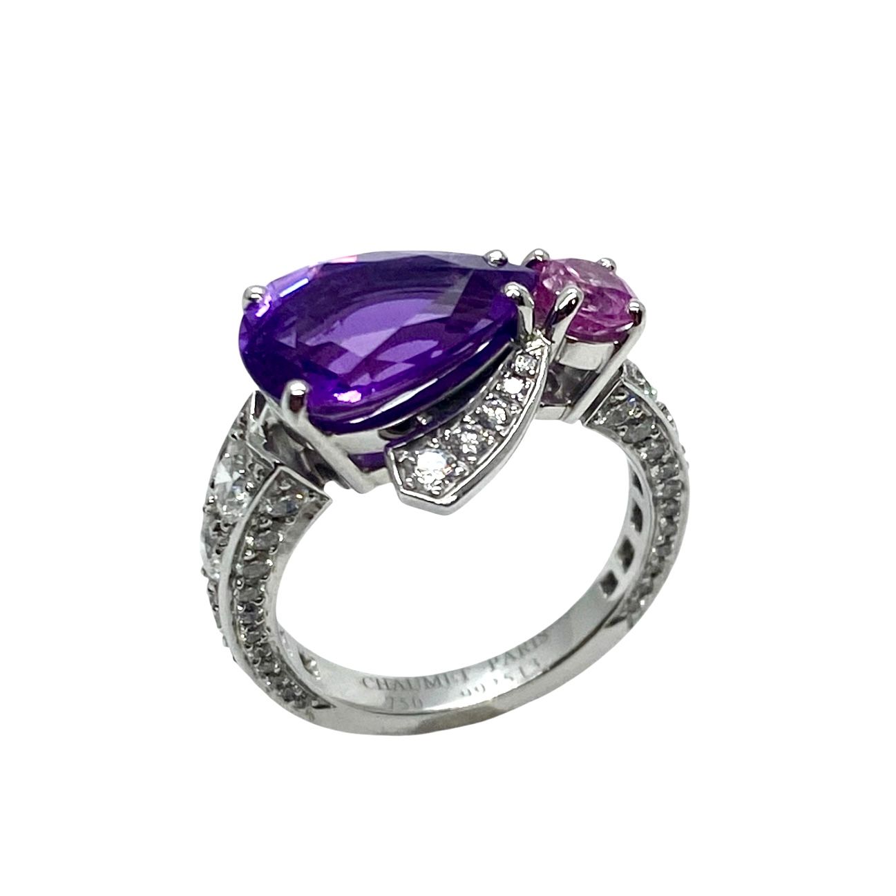 Chaumet No heat Violet Sapphire, Pink Sapphire and Diamond Ring