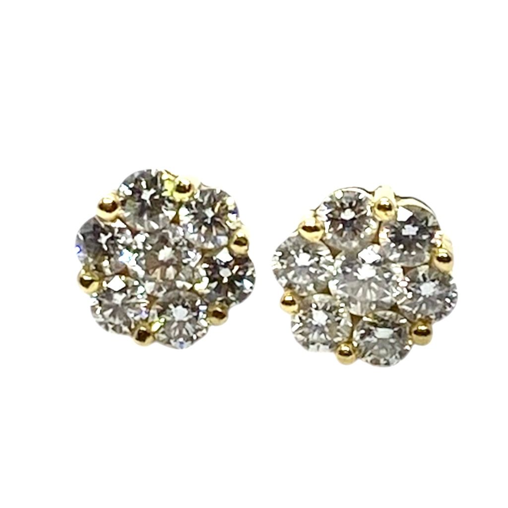 Yellow Gold Diamond Cluster Stud Earrings