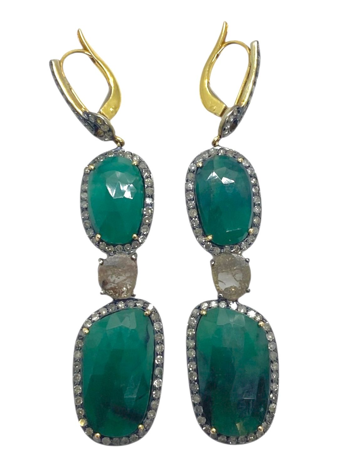 Silver Green Chalcedony and Diamond Earrings