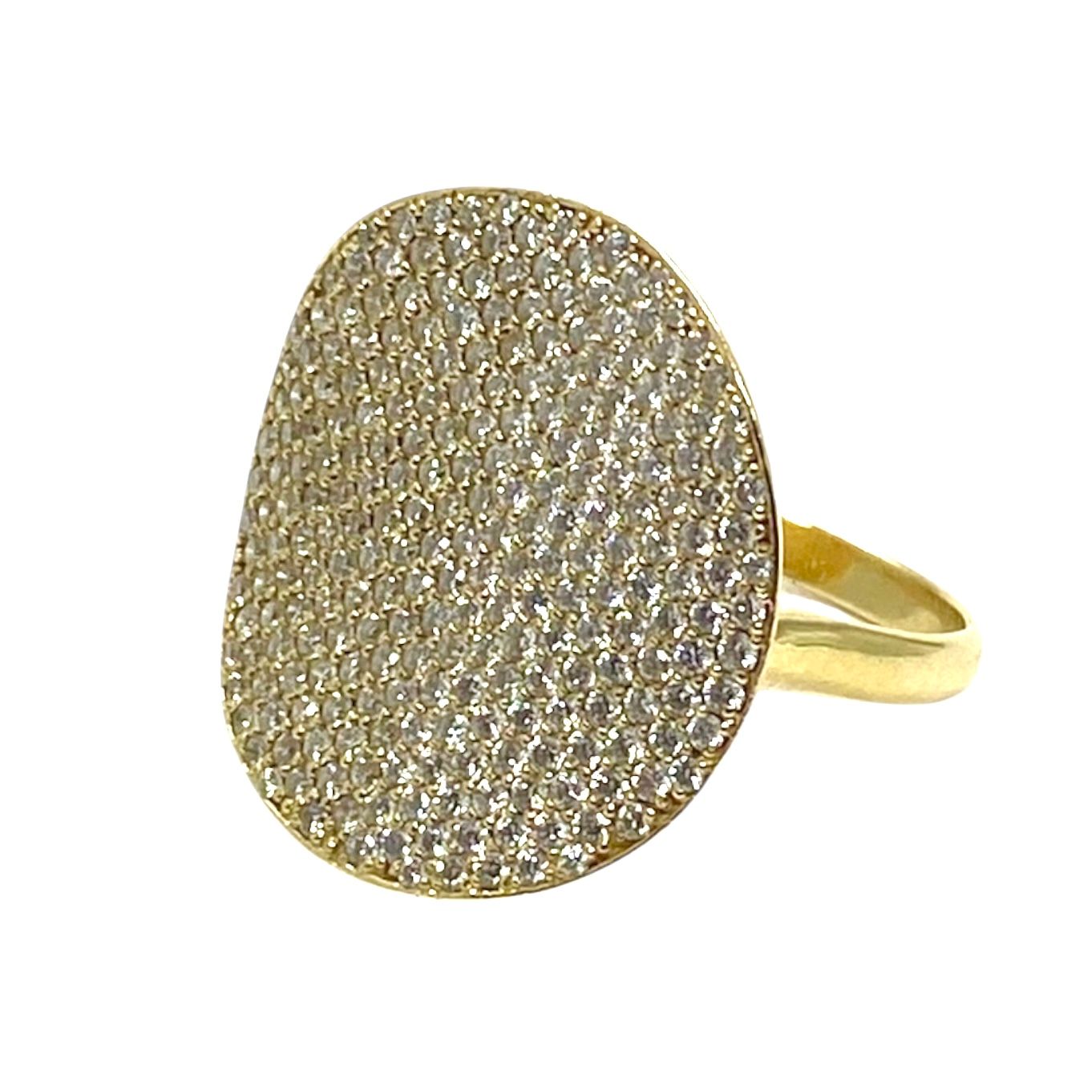 Modern Disc and Diamond Ring in Yellow Gold