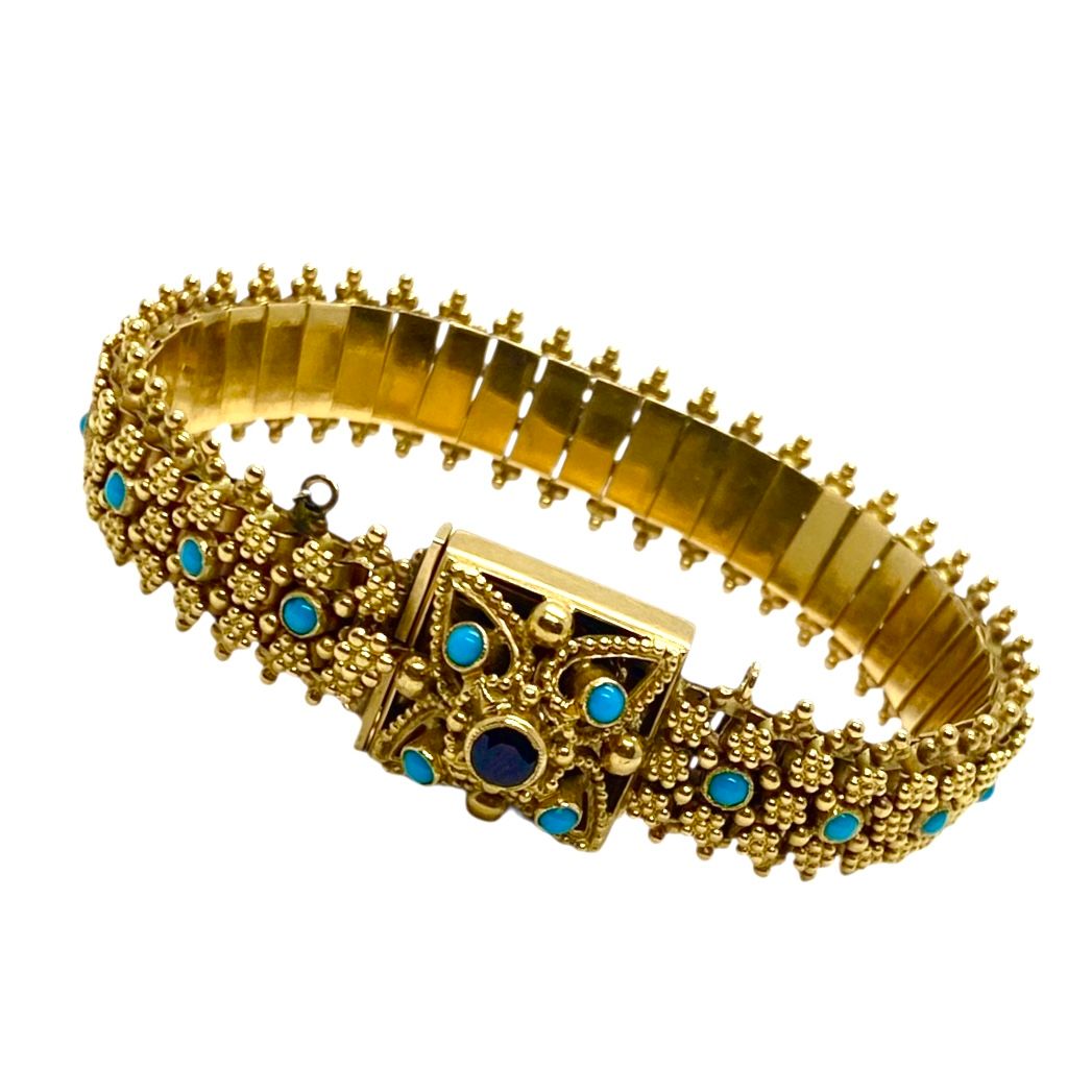 Unique 19K Yellow Gold and Turquoise Bracelet