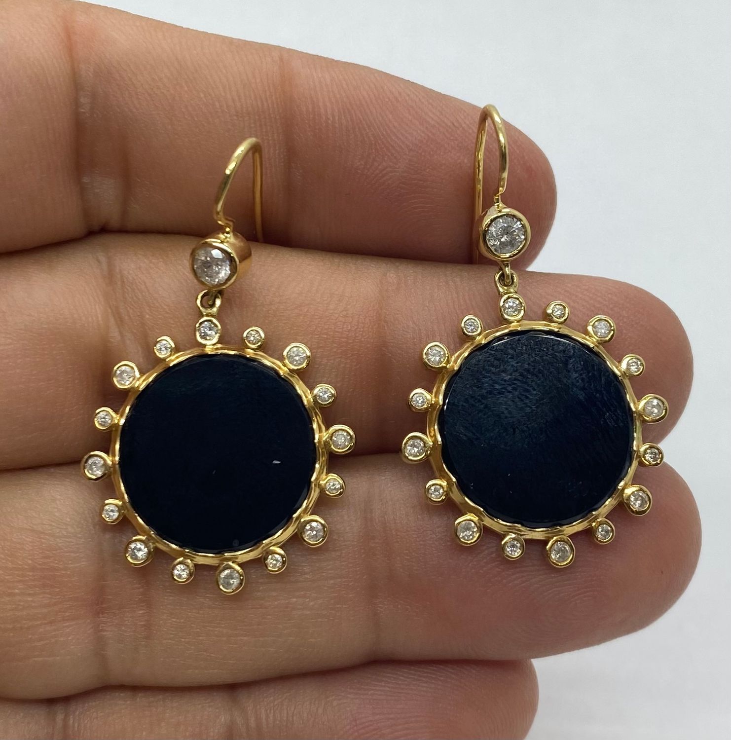 Black Onyx and Diamond Earrings in Yellow Gold