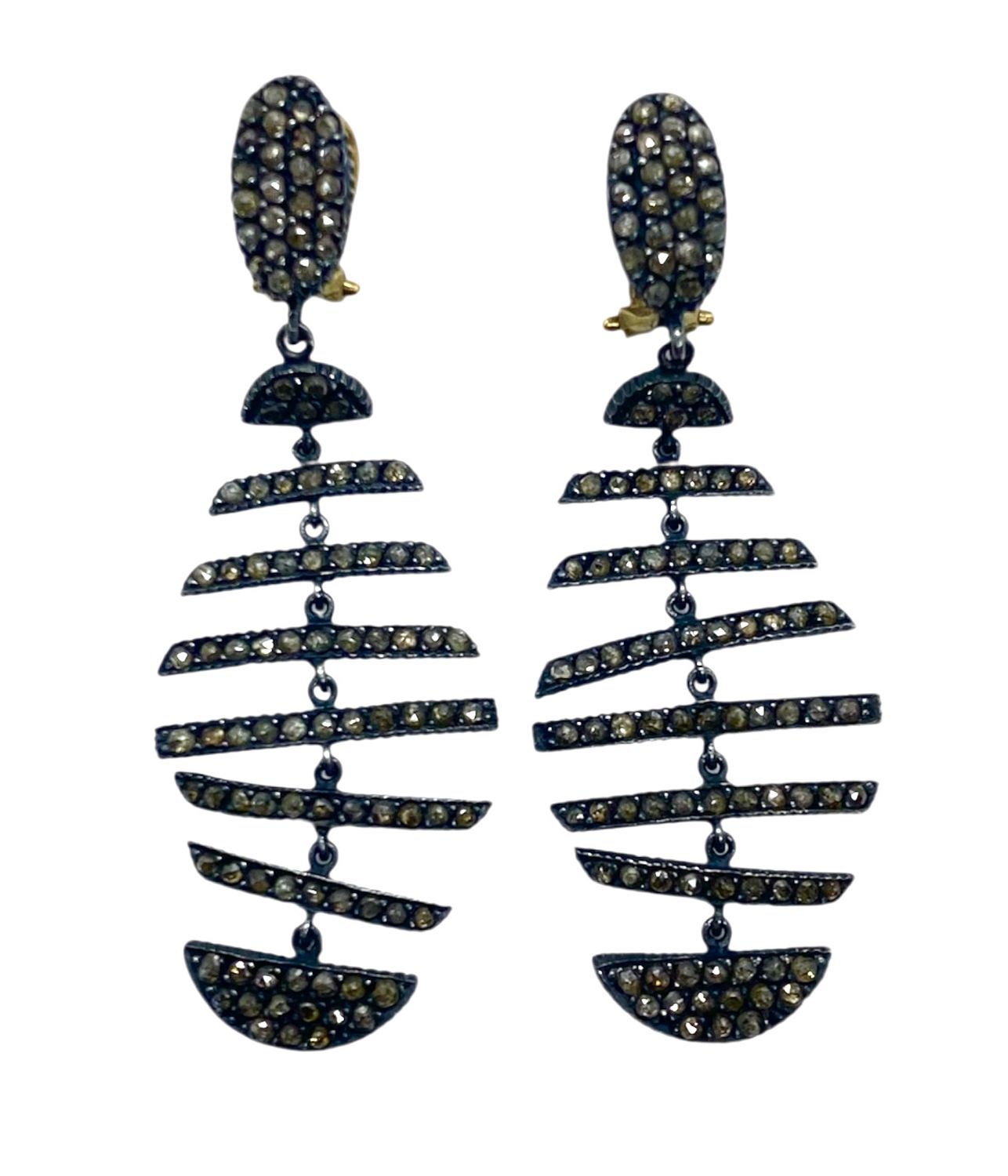 Unique Gold and Blackened Silver with Cognac Diamonds Earrings