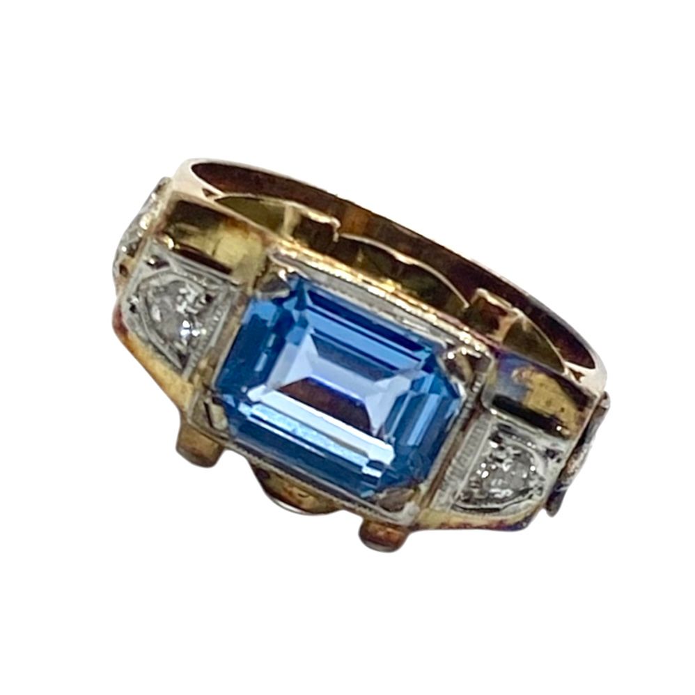 Vintage Blue Topaz and Diamond Ring