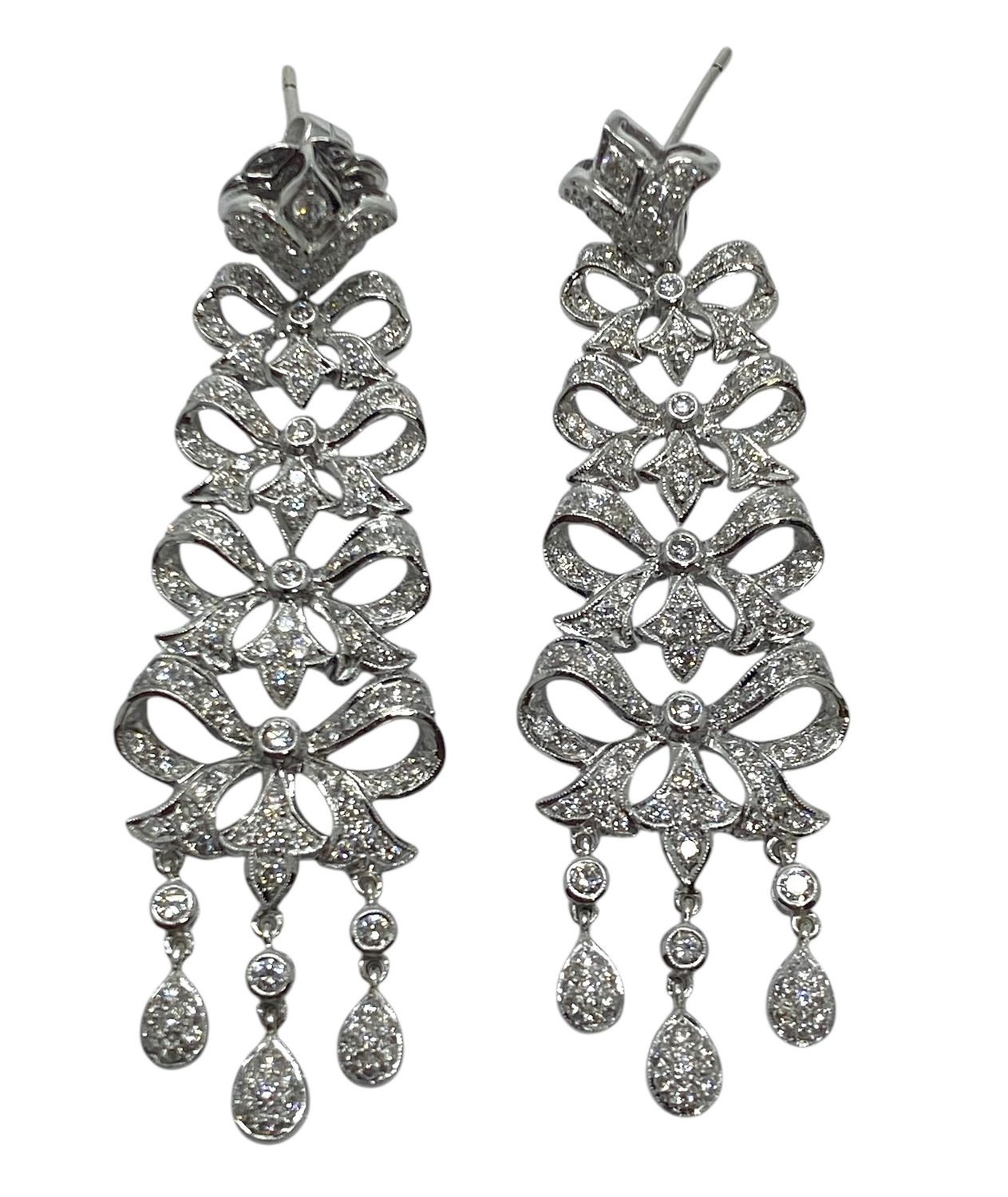 Stylish Diamond Chandelier Earrings in White Gold