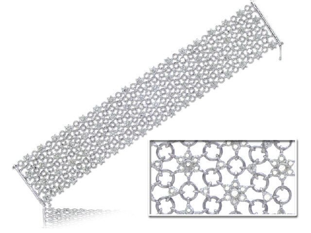 18K WHITE GOLD DIAMOND WIDE FLOWER MOTIF BRACELET