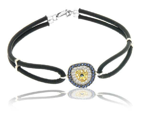 18K Yellow Gold Diamond Sapphire Evil Eye Bracelet