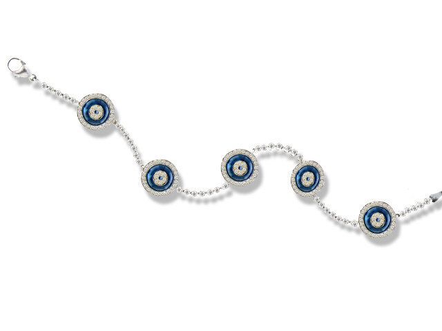 18K White Gold Blue Topaz and Diamond Bracelet