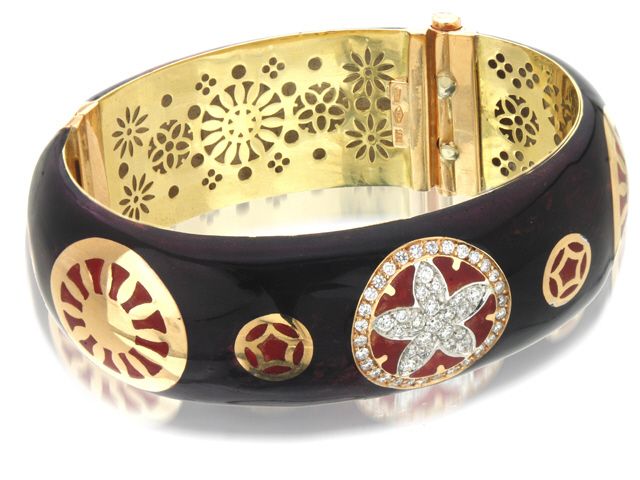 18K Y/G DIAMOND ENAMEL "INDIA PREZIOSA" BANGLE
