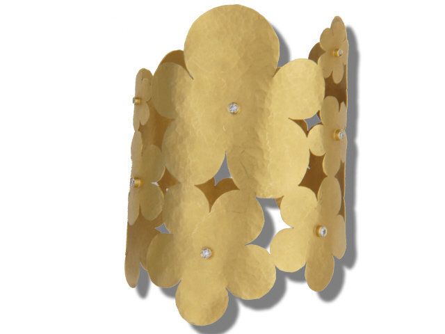 14K Yellow Gold Diamond Multi Flower Cuff