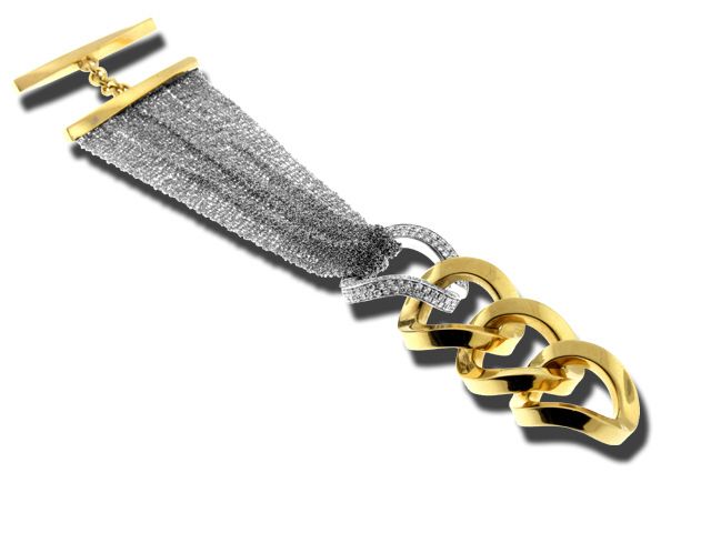 18K Yellow Gold and White Gold Diamond Link Bracelet