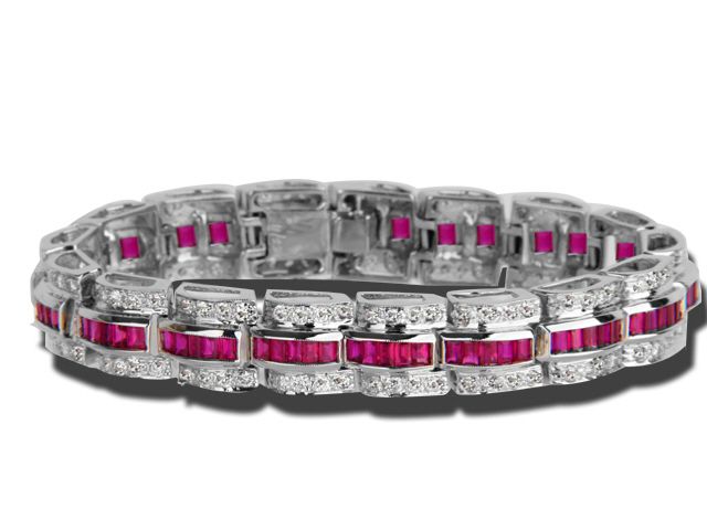 18K White Gold Ruby and Diamond Bracelet