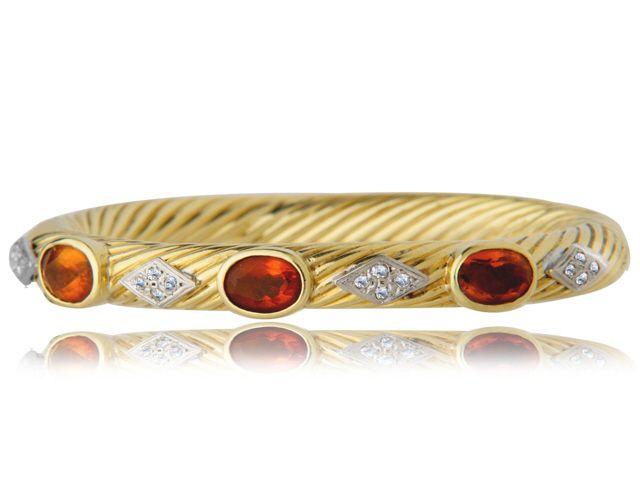 18K Yellow Gold Citrine and Diamond Bangle with
