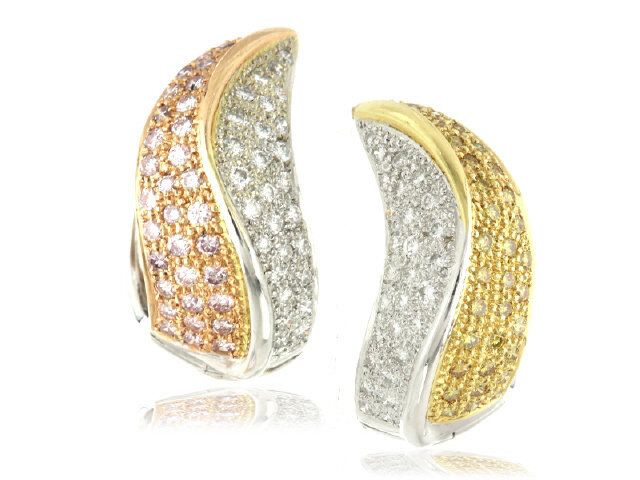 18K WHITE GOLD PINK WHITE AND YELLOW DIAMOND EARRIINGS