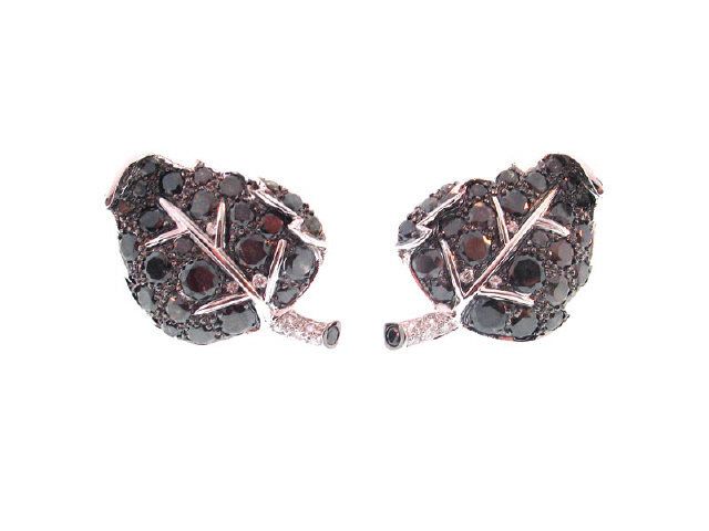 18KW BLACK DIAMOND LEAF EARRINGS