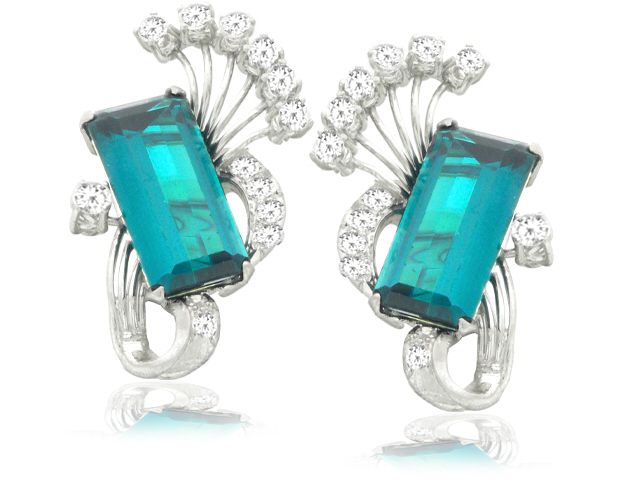 Platnium Retro Green Tourmaline & Diamond Earr.