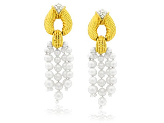 18k y/g VCA Pearl & Dia. Earr.
