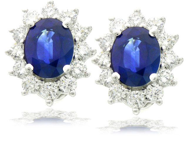 18k white gold Blue sapphire and diamond earrings