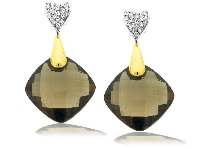18k yellow white Smokey Topaz & Diamond Earrings